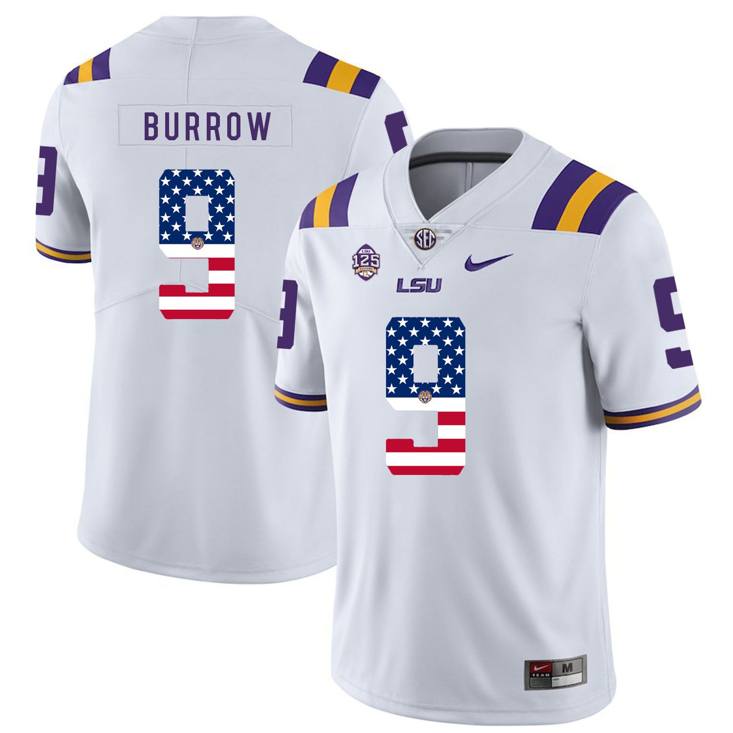 Men LSU Tigers #9 Burrow White Flag Customized NCAA Jerseys